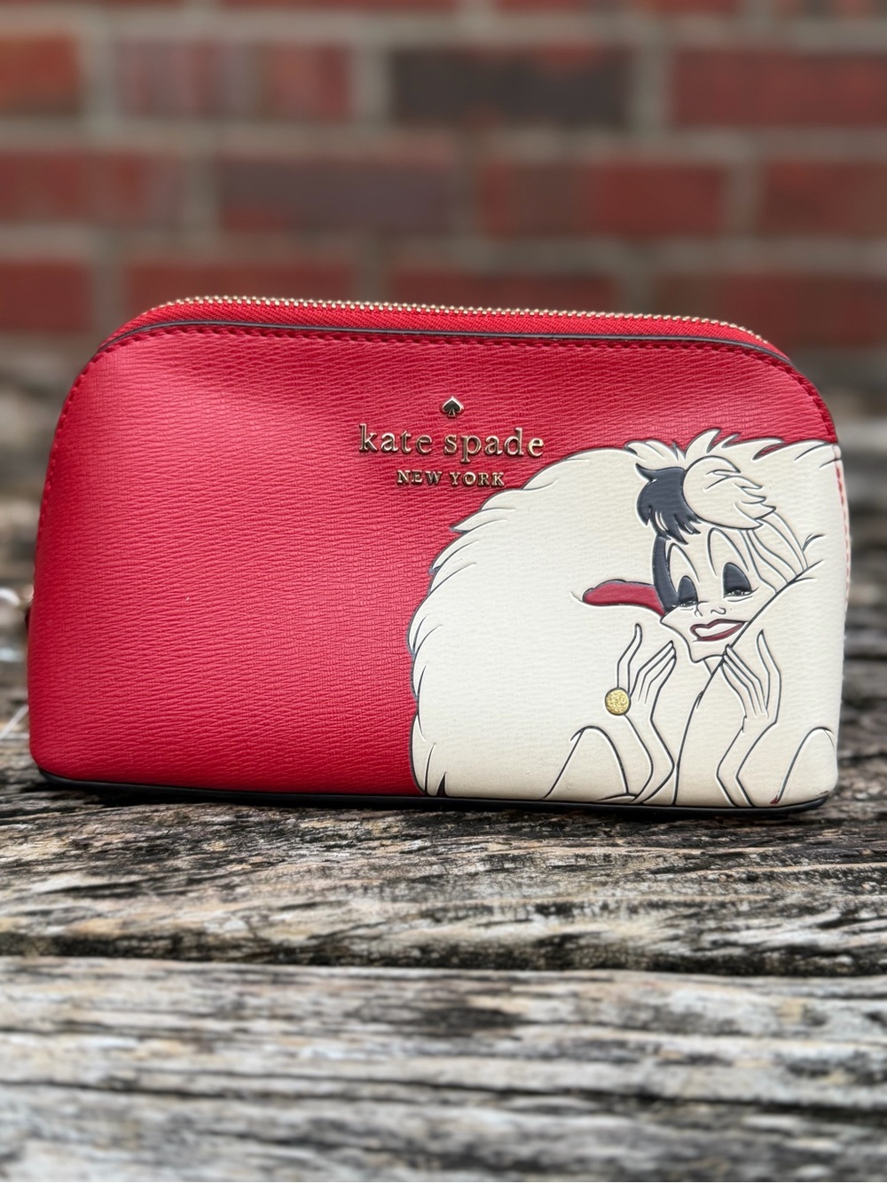 Disney X Kate Spade New York Red Leather Cruella 101 Dalmatians Cosmetic Pouch
